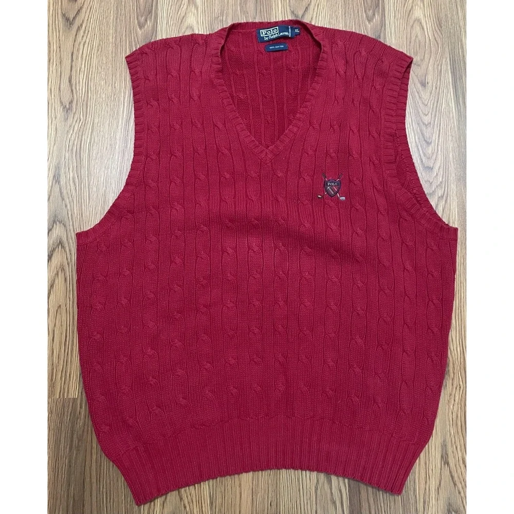 Polo Ralph Lauren Sweater Vest Mens XL Cable Knit Golf Crest V Neck